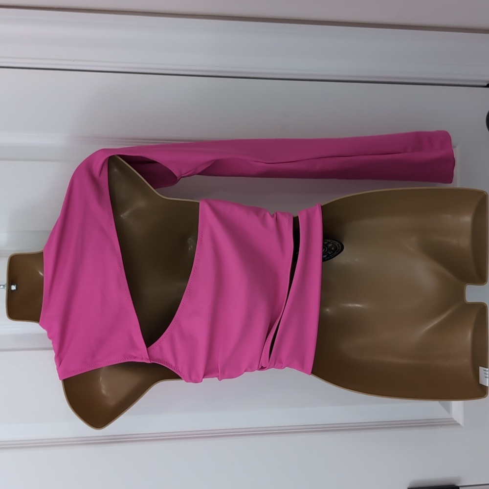 NWT DOLLS KILL Hot Pink tie crop top Asymmetrical Sz M Horoscopez - Picture 3 of 10